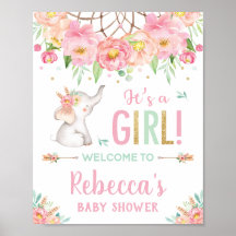Bienvenida al Chica de Baby Shower Elephant Boho P