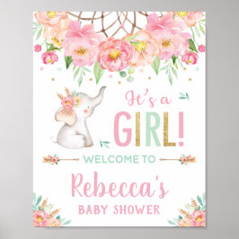 Póster Bienvenida al Chica de Baby Shower Elephant Boho P
