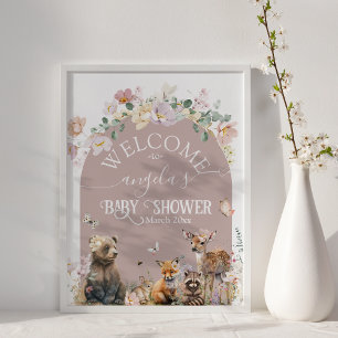 Póster Bienvenida al chica de flores de animales de Woodl