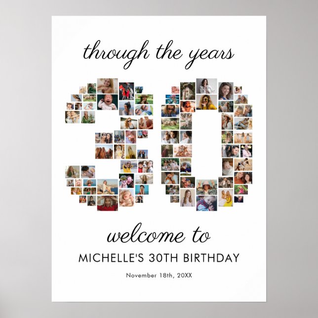 Póster Bienvenida al collage de fotos del 30 cumpleaños (Frente)
