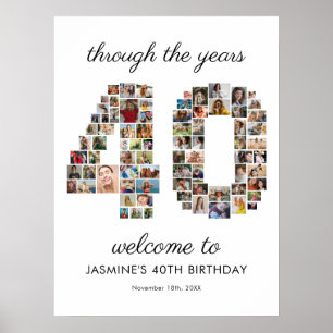 Póster Bienvenida al collage de fotos del 40 cumpleaños