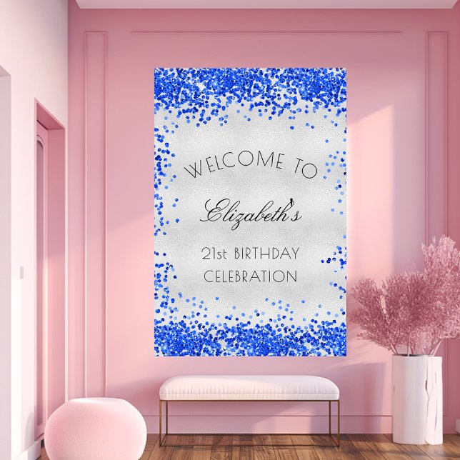 Póster Bienvenida al confetti azul real de la fiesta de c (Subido por el creador)