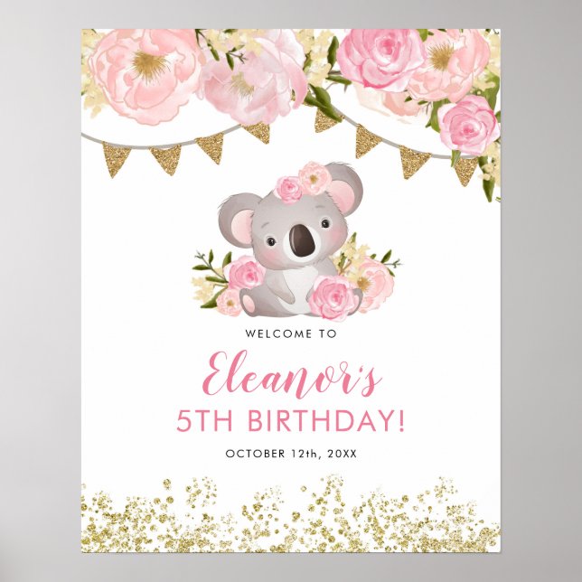 Póster Bienvenida al cumpleaños de Koala Kid (Frente)