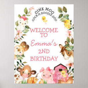 Póster Bienvenida al cumpleaños de la granja Pink Barn