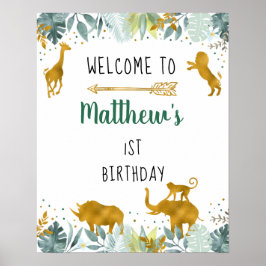 Póster Bienvenida al cumpleaños de los animales del Green