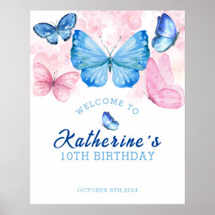 Póster Bienvenida al cumpleaños de mariposas Flutter on o