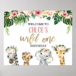 Póster Bienvenida al cumpleaños de Safari, follaje floral