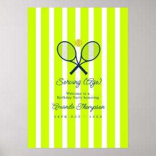 Póster Bienvenida al cumpleaños de tenis amarillo óptico 