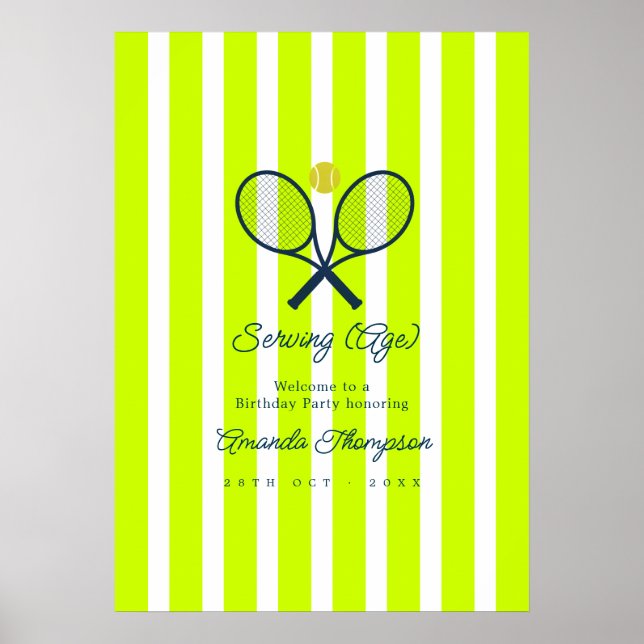 Póster Bienvenida al cumpleaños de tenis amarillo óptico  (Frente)