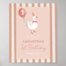 Bienvenida al cumpleaños de un pequeño globo rosa