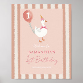 Póster Bienvenida al cumpleaños de un pequeño globo rosa 