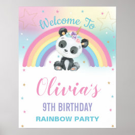 Póster Bienvenida al cumpleaños del arcoiris de Cute Pand