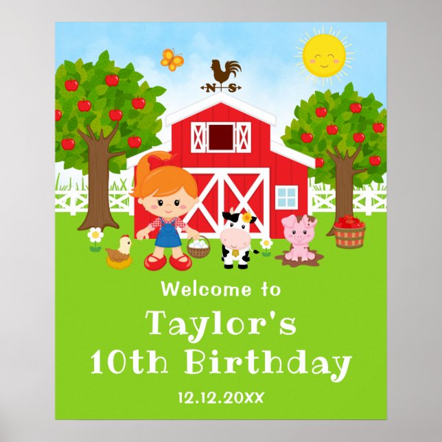Póster Bienvenida al cumpleaños del Chica del pelo rojo d (Frente)
