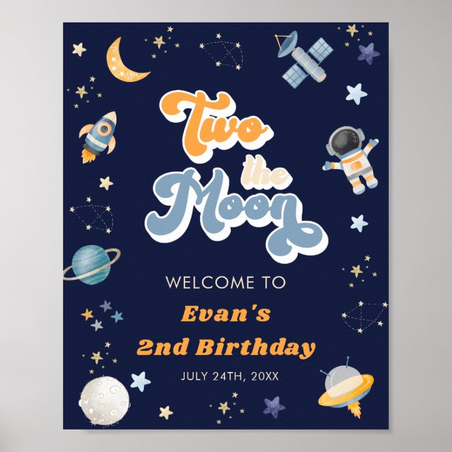 Póster Bienvenida al cumpleaños del espacio en la luna Re (Frente)