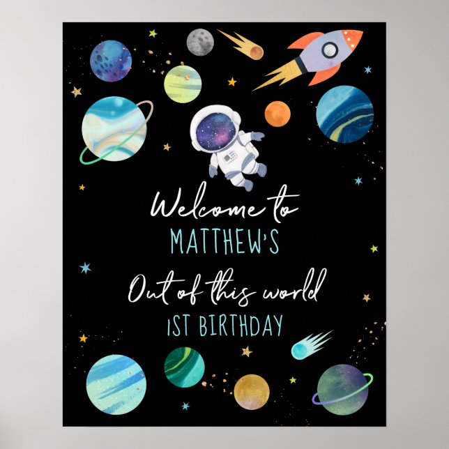 Póster Bienvenida al cumpleaños del espacio exterior del  (Frente)