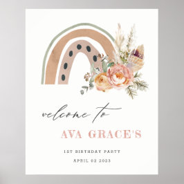 Póster Bienvenida al cumpleaños del Pastel Dusky Boho Flo