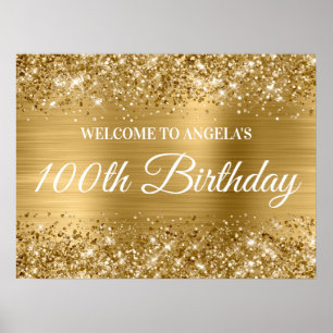 Póster Bienvenida al cumpleaños número 100 con brillo y l