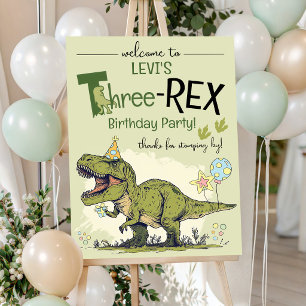 Póster Bienvenida al cumpleaños número 3 de Three-Rex Cut