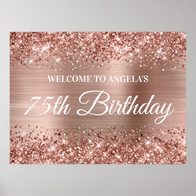 Póster Bienvenida al cumpleaños número 75 con brillo de o (Frente)