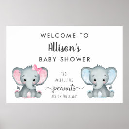 Póster Bienvenida al elefante Chica Twin Boy Baby Shower