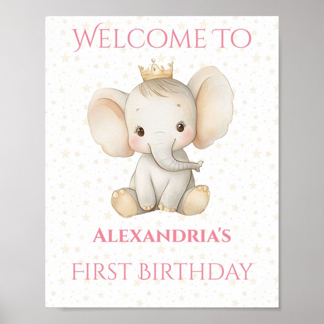 Póster Bienvenida al Elefante Princesa Personalizada de C (Frente)