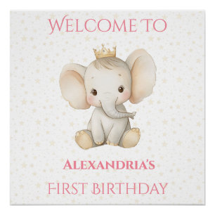 Póster Bienvenida al Elefante Princesa Personalizada de C