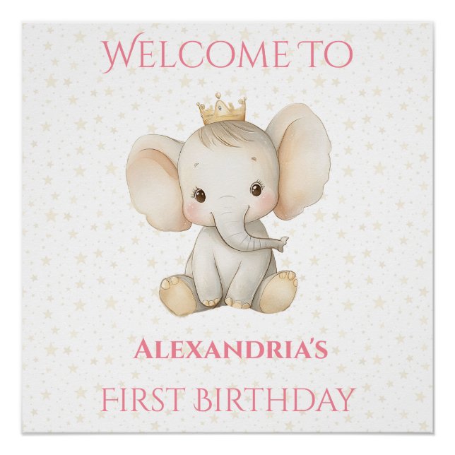 Póster Bienvenida al Elefante Princesa Personalizada de C (Anverso)