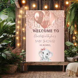 Póster Bienvenida al elefante rosa purpurina de oro de Ba