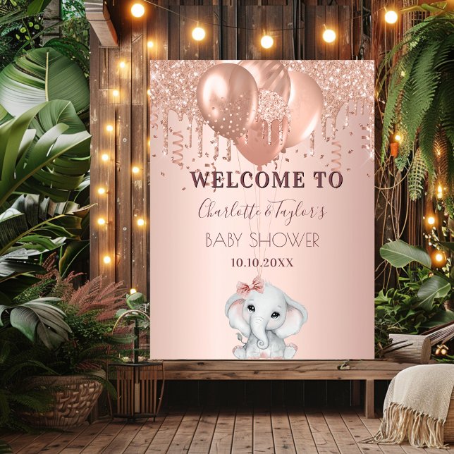 Póster Bienvenida al elefante rosa purpurina de oro de Ba (Subido por el creador)
