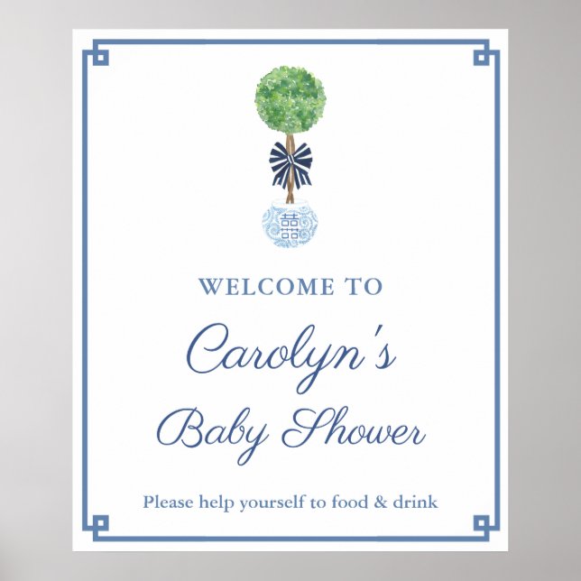 Póster Bienvenida al Fiesta Baby Shower Classic Dark Blue (Frente)