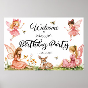 Póster Bienvenida al Fiesta de cumpleaños de Pink Fairies