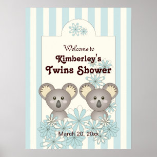 Póster Bienvenida al Fiesta de niños con tira azul Koala 