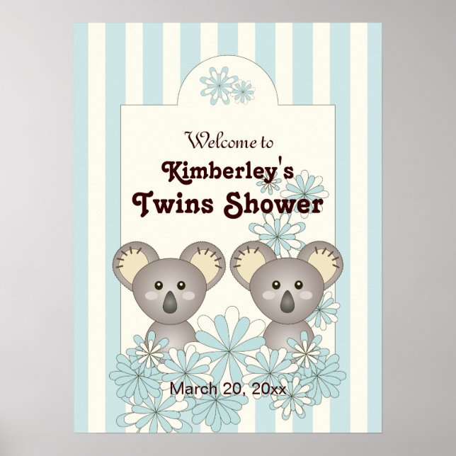 Póster Bienvenida al Fiesta de niños con tira azul Koala  (Frente)