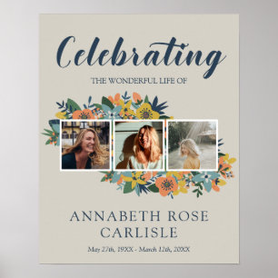 Póster Bienvenida al funeral de Collage de fotos floral a