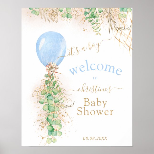 Póster Bienvenida al globo del Purpurina de oro verde Euc (Frente)