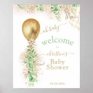 Póster Bienvenida al globo del Purpurina de oro verde Euc
