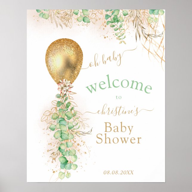 Póster Bienvenida al globo del Purpurina de oro verde Euc (Frente)