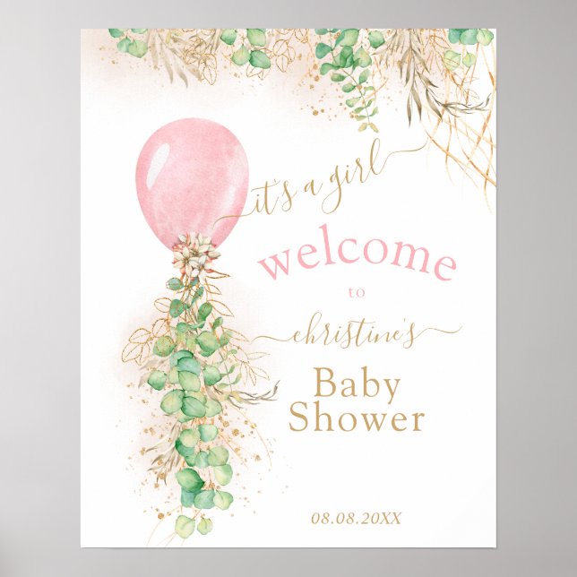 Póster Bienvenida al globo del Purpurina de oro verde Euc (Frente)