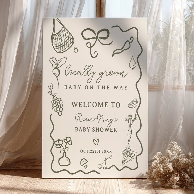 Póster Bienvenida al mercado de agricultores rústicos beb (Locally Grown Baby Rustic Farmer’s Market welcome Poster)
