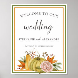 Póster Bienvenida al Poster Boda con calabaza en otoño