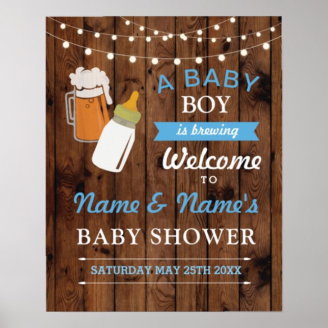 Póster Bienvenida al Poster de Baby Shower Rótulo Cerveza (Frente)