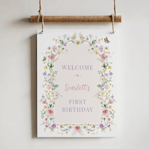 Póster Bienvenida al Primer Cumpleaños con Flores Silvest