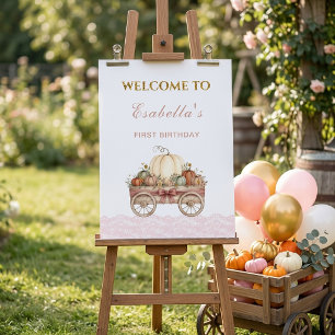 Póster Bienvenida al Primer Cumpleaños de Calabaza con En