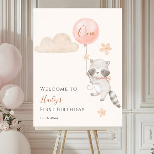 Póster Bienvenida al primer cumpleaños de la niña con glo