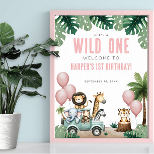 Póster Bienvenida al primer cumpleaños de Wild One Pink S