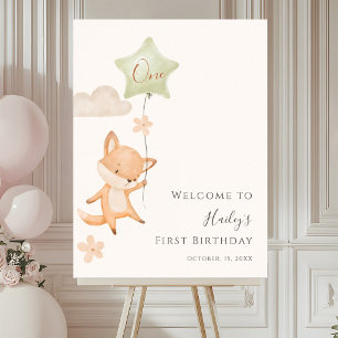 Póster Bienvenida al primer cumpleaños de Zorro Lindo Vue