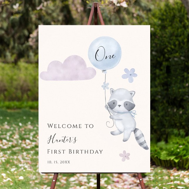 Póster Bienvenida al primer cumpleaños del mapache lindo  (Subido por el creador)