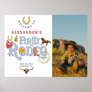 Póster Bienvenida al primer cumpleaños del niño de Rodeo