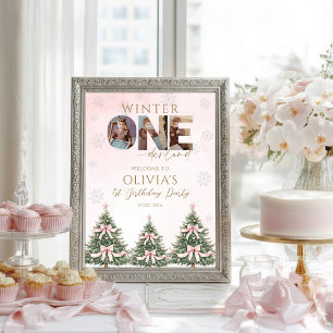 Póster Bienvenida al primer cumpleaños Winter Onederland