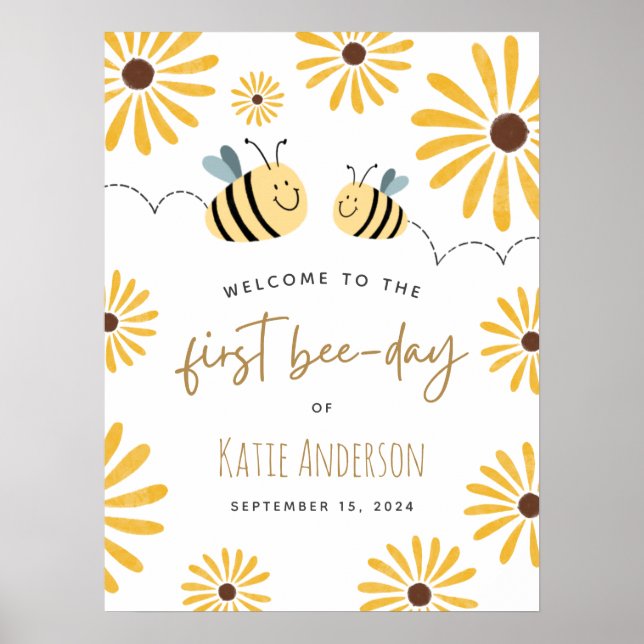 Póster Bienvenida al primer día de abeja de girasol de ab (Frente)